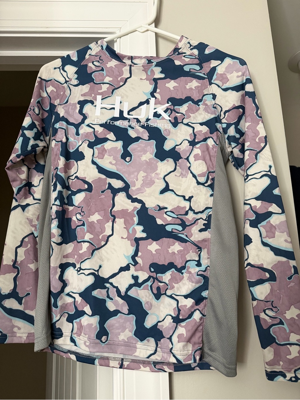 Huk Kids Long Sleeve Swim Rashguard - Blue, Pink & White Camo